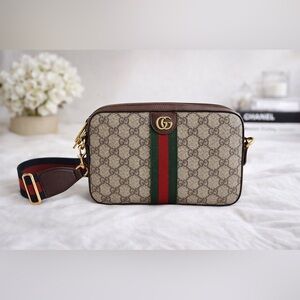 Gucci Beige and Brown Crossbody with Red and Green Stripe